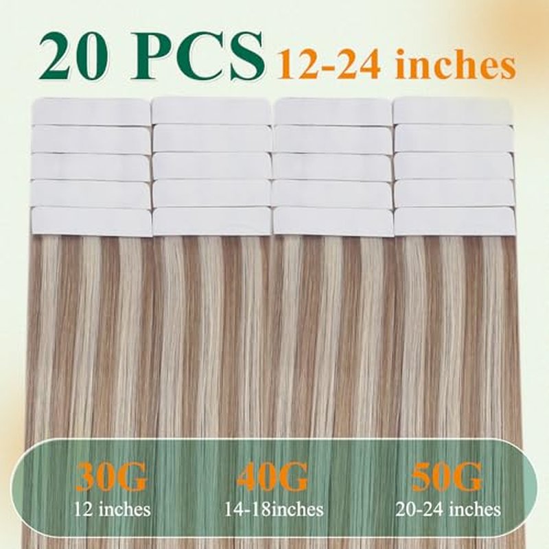 Easyouth Human Hair Extensions Tape in Blonde Ombre Tape in Hair Extensions Human Hair Ash Blonde Balayage Platinum Blonde Hair Extension Tape ins Daily Wear 22Inch 20pcs 50g Seamless Hair Extension