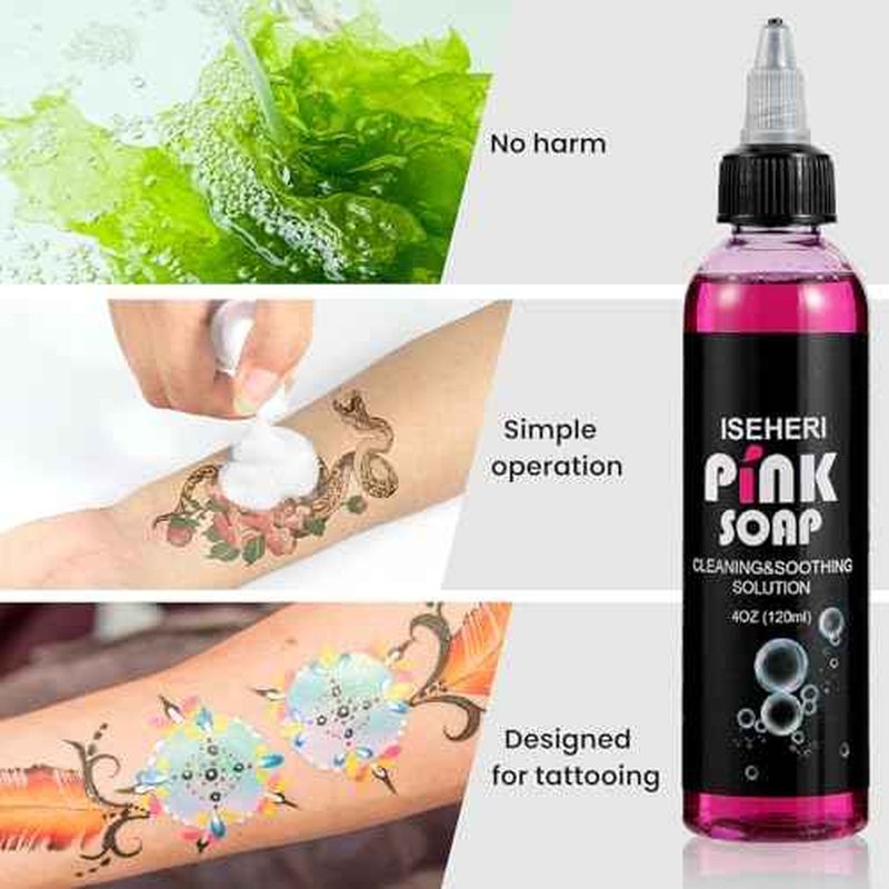 Ultra Concentrated Pink Soap 4OZ with Foaming Bottle 120ml, Tattoo Soap Tattoo Supplies for Tattoos Piercings, Clean Skin Equipment