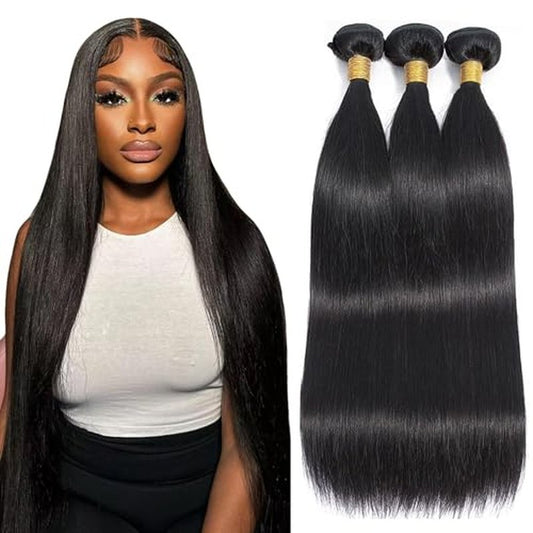 Straight Human Hair Bundles #1B Natural Black (18 20 22 Inch) Unprocessed Virgin Human Hair Extensions Weave 3 Bundles 300g Total Double Weft for Black Women
