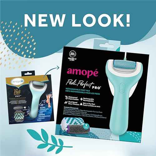 Amope Pedi Perfect Pro Wet & Dry Electric Foot File Callus Remover Kit, Waterproof, Rechargeable, Pedicure Tool for Feet, Removes Hard, Dead Skin, Feet Scrubber w/ Diamond Crystals, w/ 3 Roller Heads