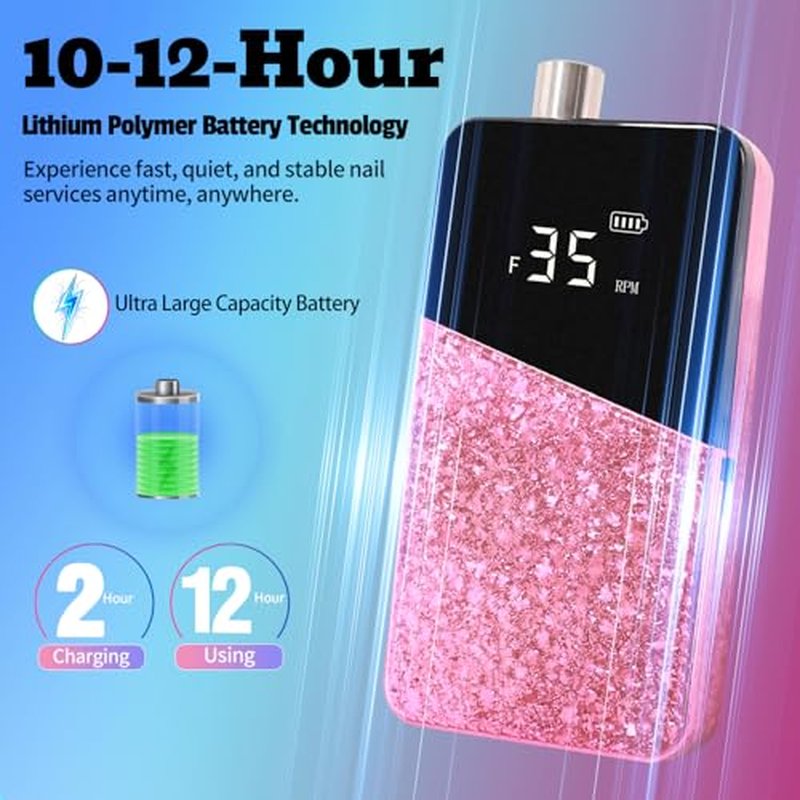 Electric Nail Drill Machine 35000RPM Professional Portable Nail File Cordless Rechargeable Nail Efile for Acrylic Gel Nails Manicure Pedicure Polishing Shape Tools for Salon Home Use (Snowflake Pink)