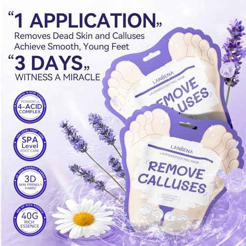 LANBENA Lavender Foot Peel Mask - Foot Peeling Mask for Removing Dry Dead Skin, Calluses & Repairing Rough Heels, for Baby Soft, Smooth Feet - (Lavender - 2 Pairs)