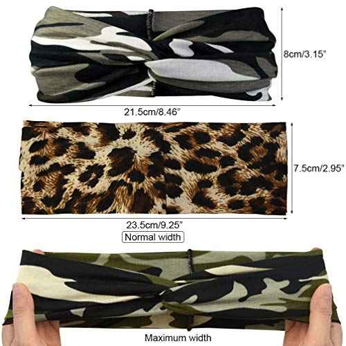6pcs Camo Leopard Headbands Elastic Bow Hairband Turban Twisted Head Wrap Knot Hair Accessories for Women Girls Running Sport Travel