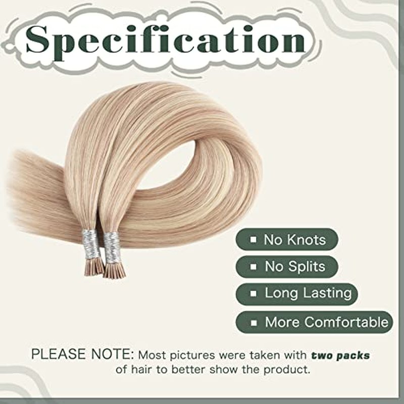 Sixstarhair I Tip Hair Extensions Human Hair 18 Inch Itip Human Hair Extensions Dirty Blonde with Bleach Blonde Highlights Color 18/613 Cold Fusion Extensions Professional Keratin Hair Extensions 50g