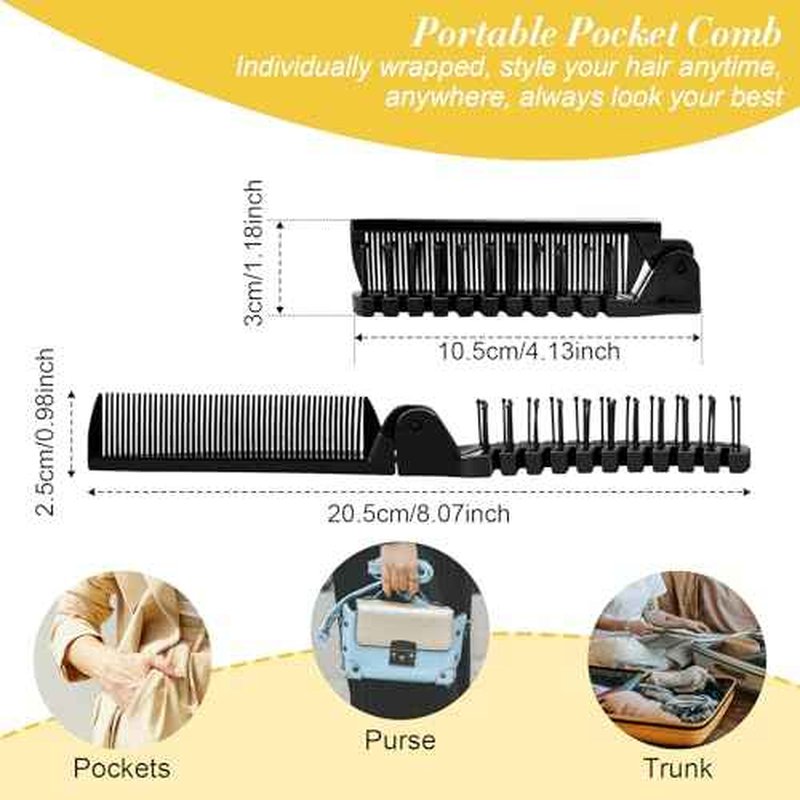 HOFASON 12 Pcs Travel Folding Comb in Bulk, Individually Wrapped Foldable Hair Brush Comb Set Disposable Mini Pocket Styling Tool for Women Men Girls Homeless Hotel Shelter Nursing Home Charity Church
