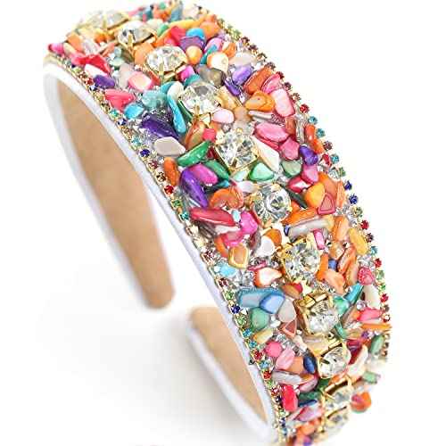 Rhinestone Women Headband Sparkle Diamond Crystal Headband Padded Wide Hairband Glitter Hair Accessories for Women Girls Rainbow