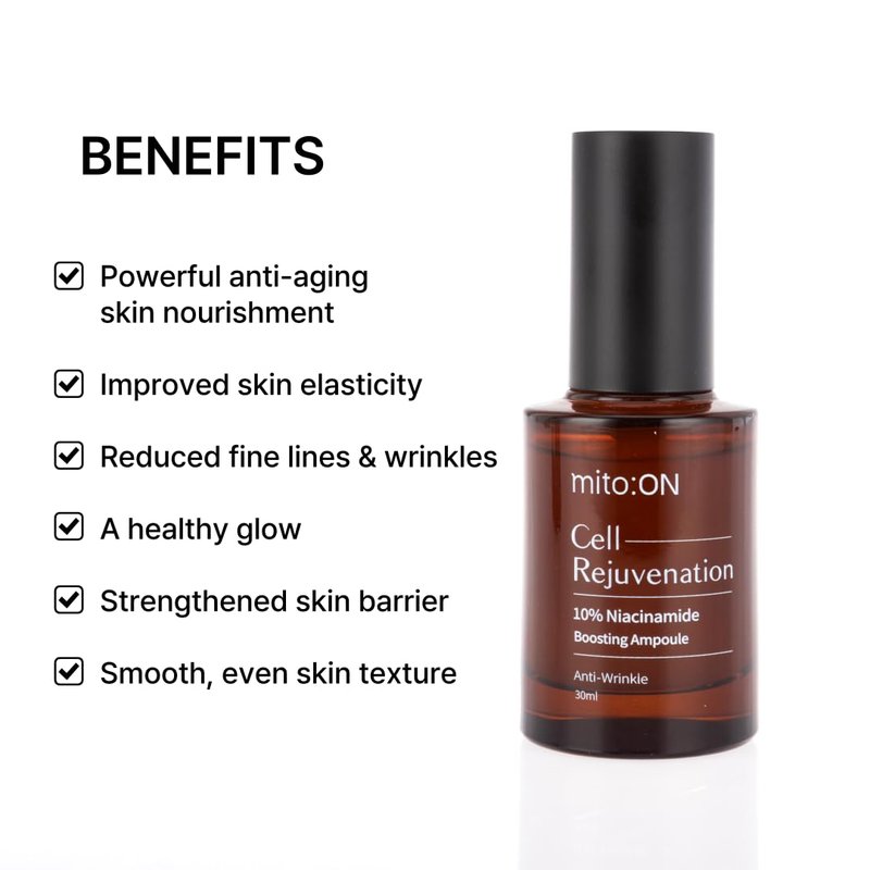 Mito-on Cell Rejuvenation Anti-Aging Serum, 50ml / 1.69 fl.oz –10% Niacinamide, Vitamin B3 and Antioxidants, Centella + EGF for Anti-Aging, Wrinkle Reduction, Pore minimization, Korean Skin Care