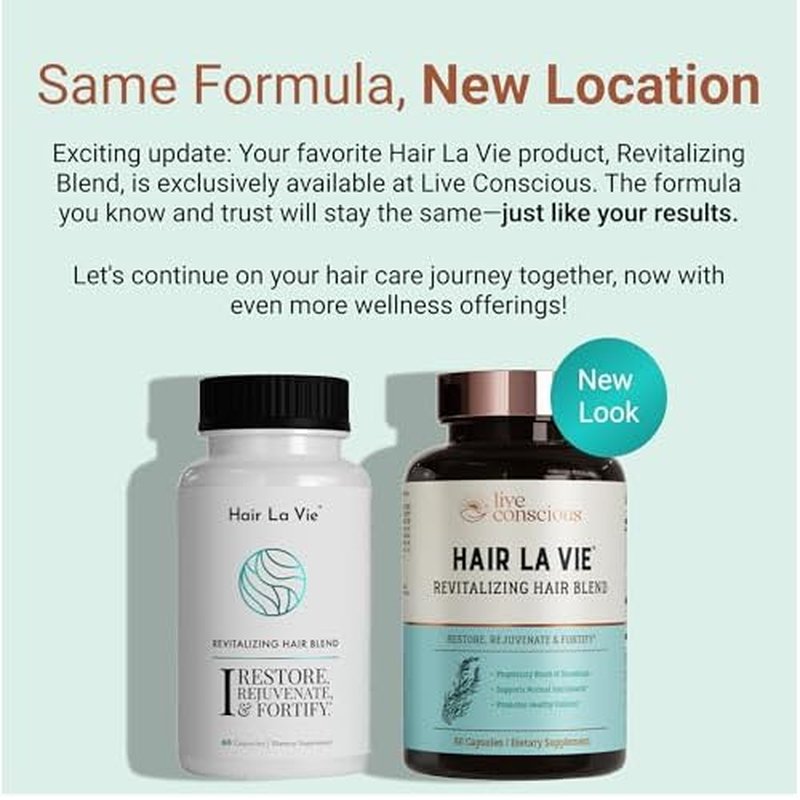 Hair La Vie Live Conscious Revitalizing Blend Hair Growth Vitamins for Women to Support Health of Hair - Supplements w/Biotin, Collagen & Saw Palmetto for Thick, Full Hair - 60 Caps