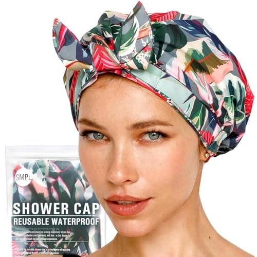 Reusable Shower Cap for Women Reusable Waterproof ? Leakproof, Nonslip Hair Cap for Shower Flexiband ? Soft, Breathable, Durable Christmas Shower Caps by SMPL OBJECTS