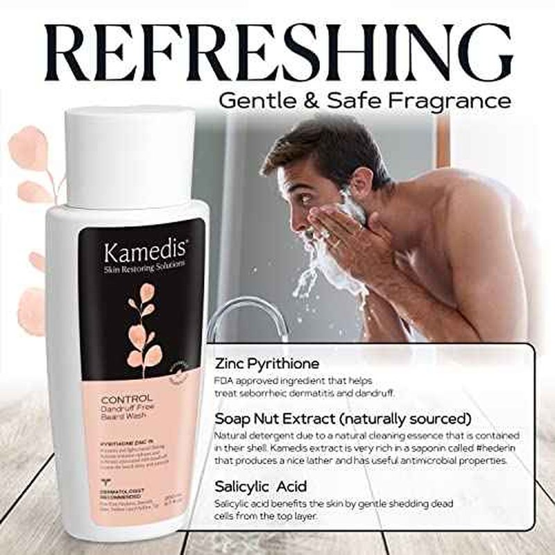 KAMEDIS Beard Wash - 6.7 Oz, Dandruff & Flake Free Ultimate Men's Shampoo, Contains Pyrithione Zinc & Salicylic Acid, Alleviates Itching & Irritation