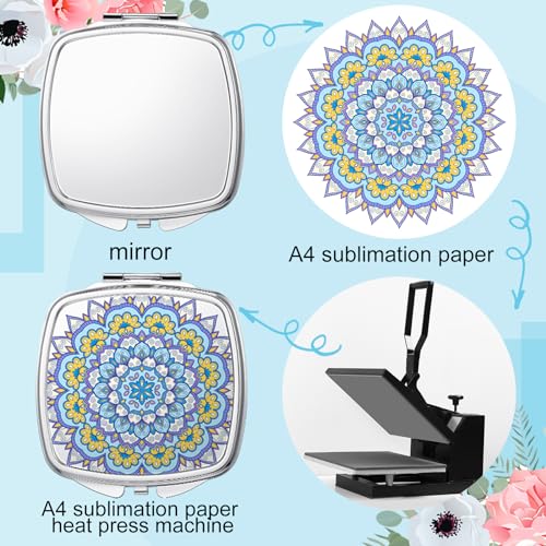 Jetec 12 Pcs Sublimation Blanks Products Small Compact Mirror Bulk Heat Transfer Folding Pocket Makeup Mirror Heart Round Square Double Sided Handheld Sublimation Mirror for Women Gift Purse Travel