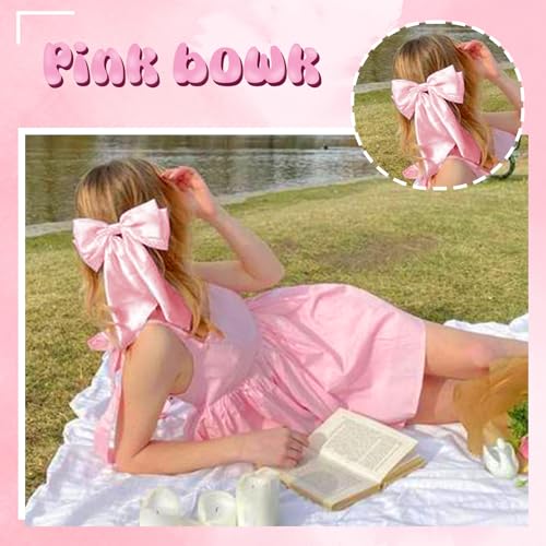 Large Satin Bow Barrettes Clips in Pink - Hair Accessories for Women