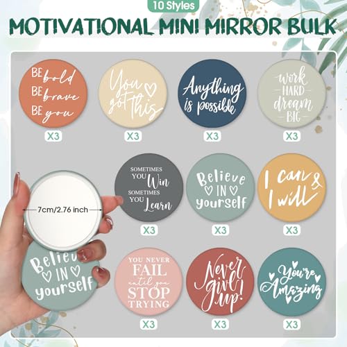 Kigley 30 Pcs Inspirational Compact Mirror Bulk for Women Christmas Employee Appreciation Gifts 2.76 Inches Small Portable Purse Pocket Mirror for Nurse Medical Assistant Rad Tech