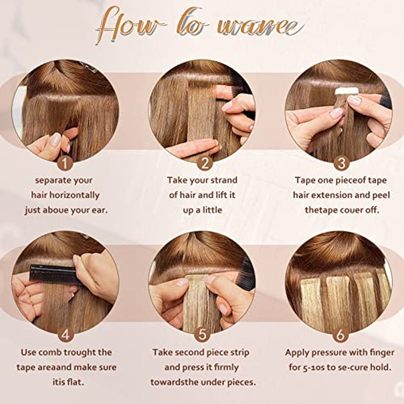Tape in Hair Extensions Human Hair 4/27 Highlight Brown Straight Tape in Human Hair Extensions Adhesive Glue on Premium Quality Silky Invisible Seamless Skin Weft 16 inches 20pcs 50g/pack