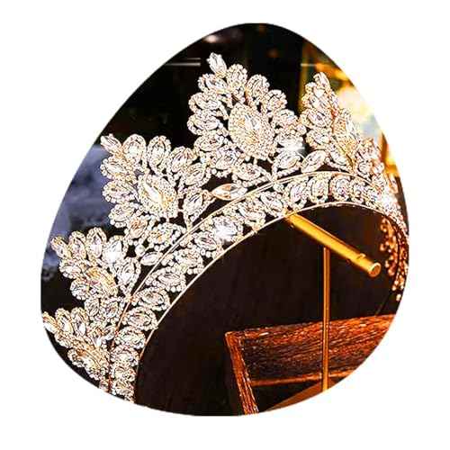 Baroque Crown and Tiara Gold Crystal Pearl Bride Wedding Queen Crowns Decorative Princess Tiaras Rhinestone Hair Accessories for Women and Girls (L)