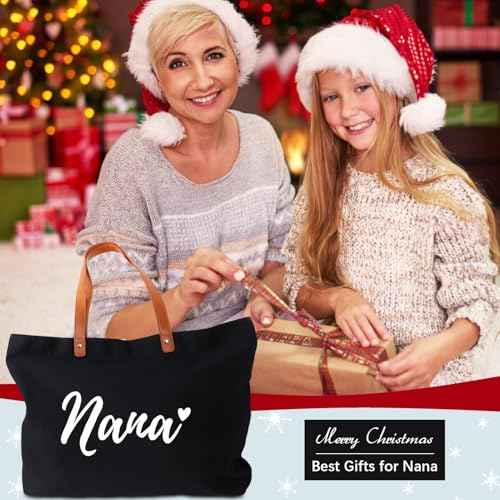 Lamyba Thanksgiving Christmas Gifts for Gigi Nana Mimi, Grandma Tote Bag with Makeup Bag, Black