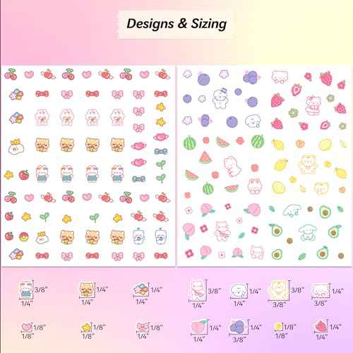 10 Sheets of 3D Nail Stickers - 719 Cute Nail Decals - Embossed Nail Stickers for Kids | Kawaii Theme - Butterfly, Flowers, Cats, Bunny, Stars, Fruits | Glow in The Dark