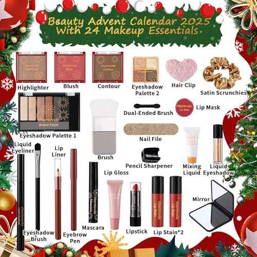 Makeup Advent Calendar 2025, 24 Days Christmas Countdown Calendar Gift Set for Adult Women Teen Girls, Xmas Holiday Beauty & Cosmetic Surprise Make up Kit for Women Full Kit