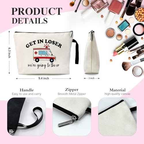 Get In Loser We're Going To The ER Funny Canvas Zipper Makeup Bag, Travel Accessories Storage Toiletries Bag, Gifts for Paramedic Emergency Medical Technician Ambulance Technician Nurse EMT