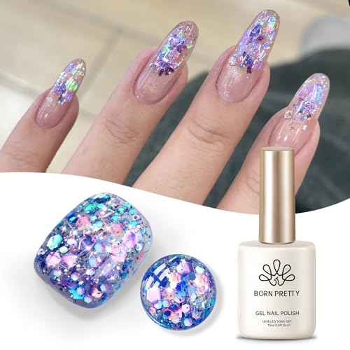 Born Pretty Glitter Gel Nail Polish with Sequins, Long Lasting U V Gel Polish for Manicure and Nail Art, DIY at Home, Salon-Quality, Easy to Apply, 15ml Set8