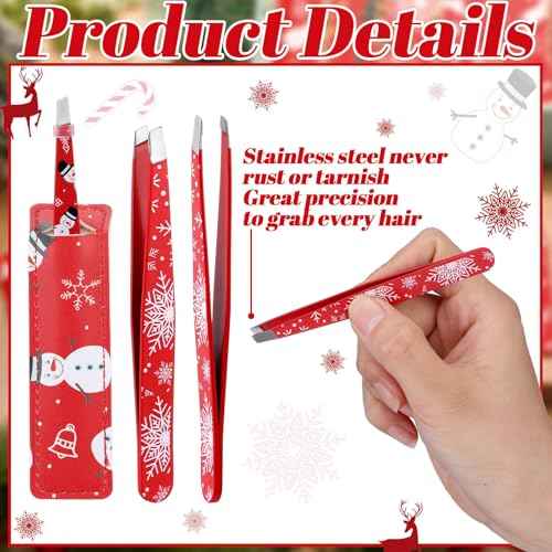 Lasnten 24 Sets Christmas Mini Tweezer Set Christmas Stocking Stuffers for Women Professional Tweezers in Case Mini Jewelry Tweezer Lighted Tweezers for Women Facial Hair for Xmas Party Gifts