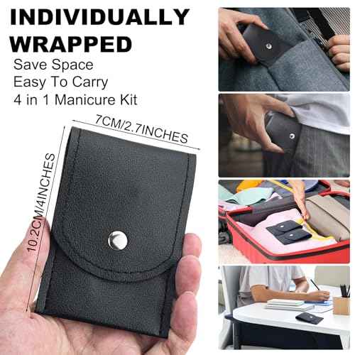 10 Sets Finger Nail Clipper Set Bulk,4 in 1 Black Adult Stainless Steel Travel Manicure Kit with Case Individually Wrapped Nail Clippers Bulk for Homeless,Hotel,Charity