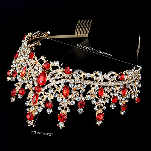 CURASA Crystal Tiaras and Crowns with Comb Princess Crown for Women Rhinestones Wedding Crown for Bride Birthday Crowns for Women Girls Royal Queen Crowns for Custome (Red)