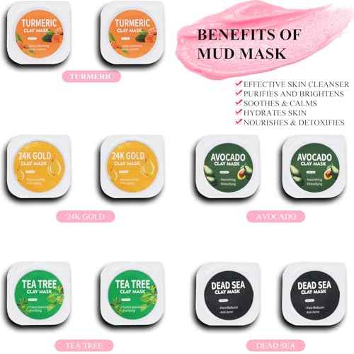 Clay Mask Set 20 Pods, Face Mask Skin Care, Green Tea, Turmeric, Dead Sea Mud, Rose, 24K Gold, Eggplant, Avocado, Mud Mask Deep Cleansing Skin, Blackhead Removal, Men & Women Facial Mask