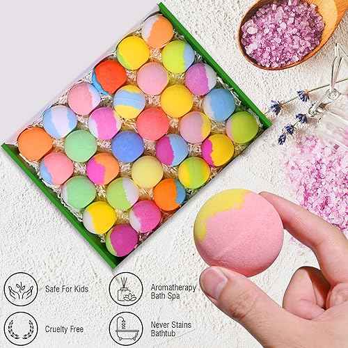 Bath Bombs for Kids with Toys Inside for Girls Boys - 30 Pack Bath Bombs Gift Set with Surprise, Kids Safe Bubble Bath Fizzy Balls Halloween Christmas Birthday Gift Kit