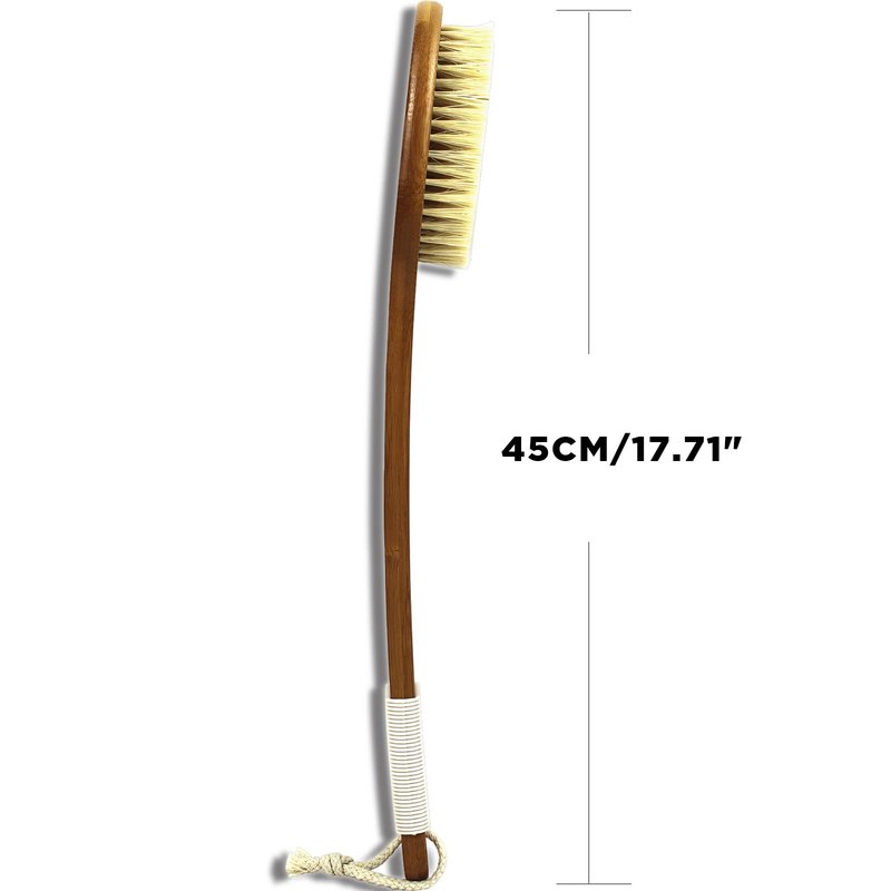 ICANdOIT-17.71Inch Natural Stiff Sisal Bristles Anti-Slip Long Handle Bath Brush,Bent Handle Shower Scrubber for Exfoliating,Shower Back Brush,Exfoliation Set with Pumice Stone(2 Pack)