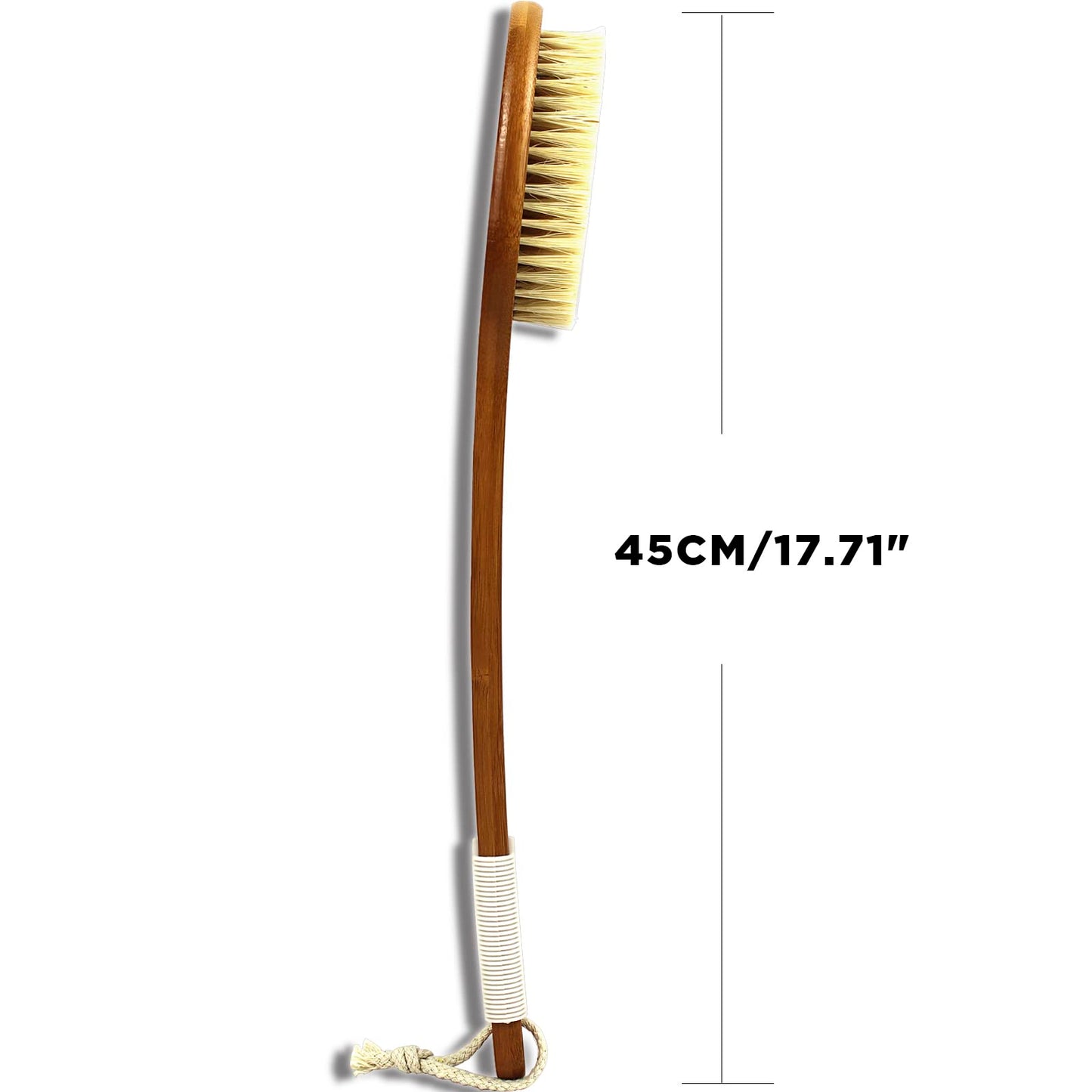 ICANdOIT-17.71Inch Natural Stiff Sisal Bristles Anti-Slip Long Handle Bath Brush,Bent Handle Shower Scrubber for Exfoliating,Shower Back Brush,Exfoliation Set with Pumice Stone(2 Pack)