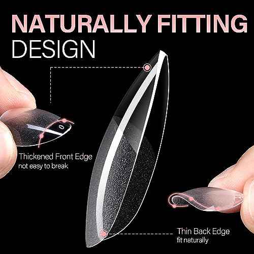 AILLSA Short Almond Nail Tips Pre-Shaped Acrylic Nail Tips Half Matte Full Cover Nails Tips Clear Gelly Press on Flase Tip Nail for Extension Nail Manicure Home DIY 240PCS 15Sizes