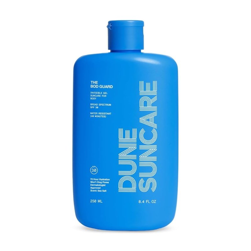 DUNE SUNCARE The Bod Guard - Award-Winning Clear Invisible Gel Body Sunscreen - Broad Spectrum SPF 30 Protection, 72 Hour Hydration, 40 Mins. Water Resistant, Reef Friendly, Non-Greasy (8.4 Fl Oz)