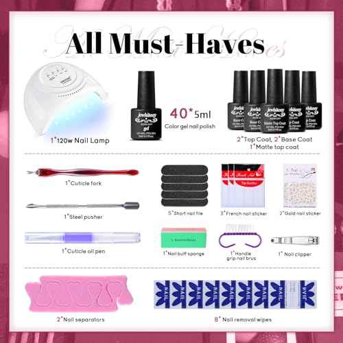 JEWHITENY 45PCS Gel Nail Polish Kit with U V Light LED Nail Lamp 40 Colors Set Manicure Nail Gel Kit