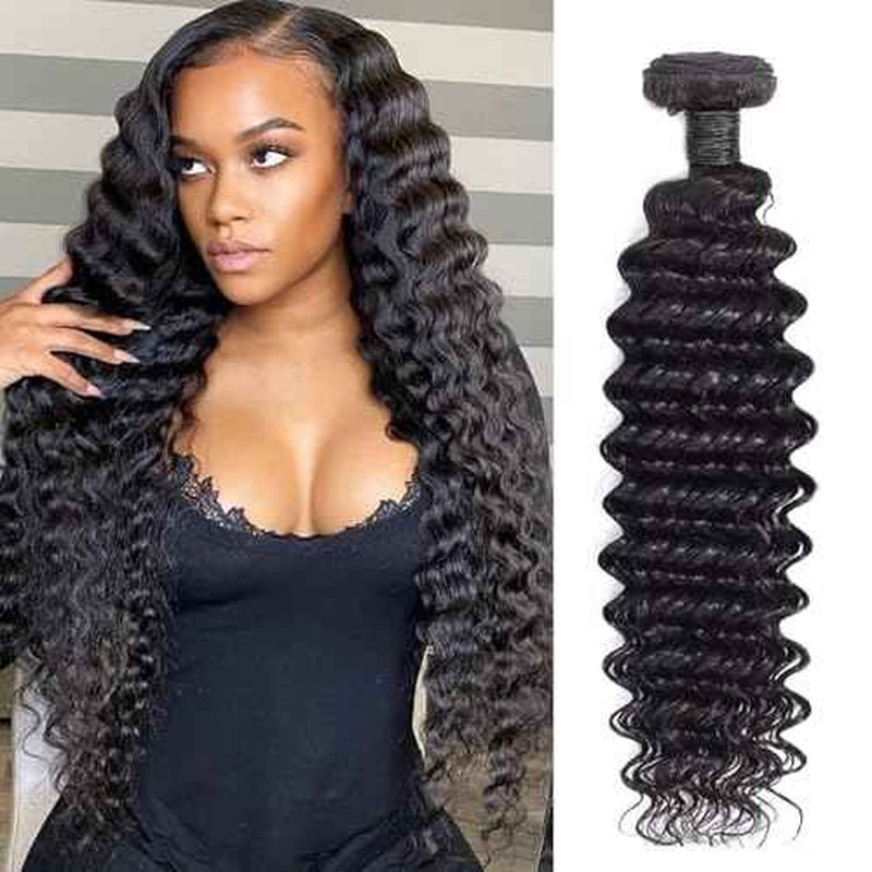 Deep Wave Human Hair Bundles, 24 Inch, Black, 100g/pc, 12A Grade, Virgin Brazilian Hair, Shedding Free, Tangle Free, Wavy, Deep Wave, WIG for Women