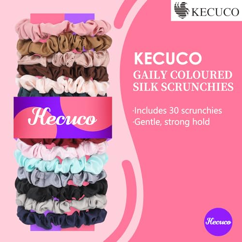 30Pcs Small Silk Satin Hair Scrunchies, Hair Ties for Women Girls Hair Accessories Gift (Multicolor A)