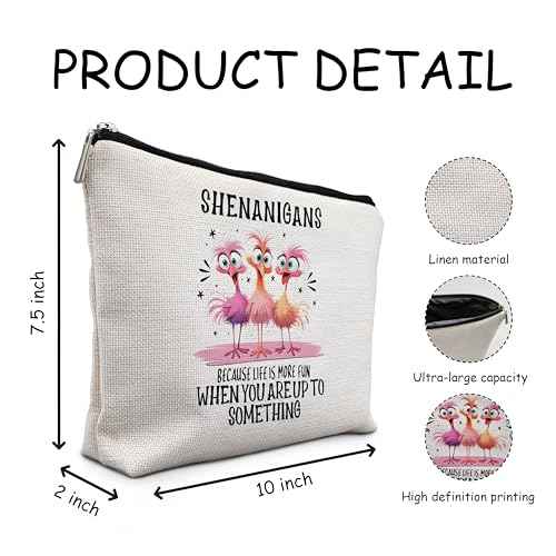 Funny Pink Flamingo Makeup Bag, Flamingo Gifts for Women, Pink Flamingo Gifts, Shenanigans Because Life is More Fun When You Up to Something Cosmetic Bags Toiletry Bag