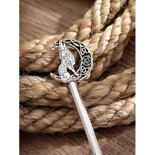 HAQUIL Wolf Crescent Moon Hairstick for Women Men Fashion Punk Gothic Hairpin with Viking Design Men Women Jewelry Gift