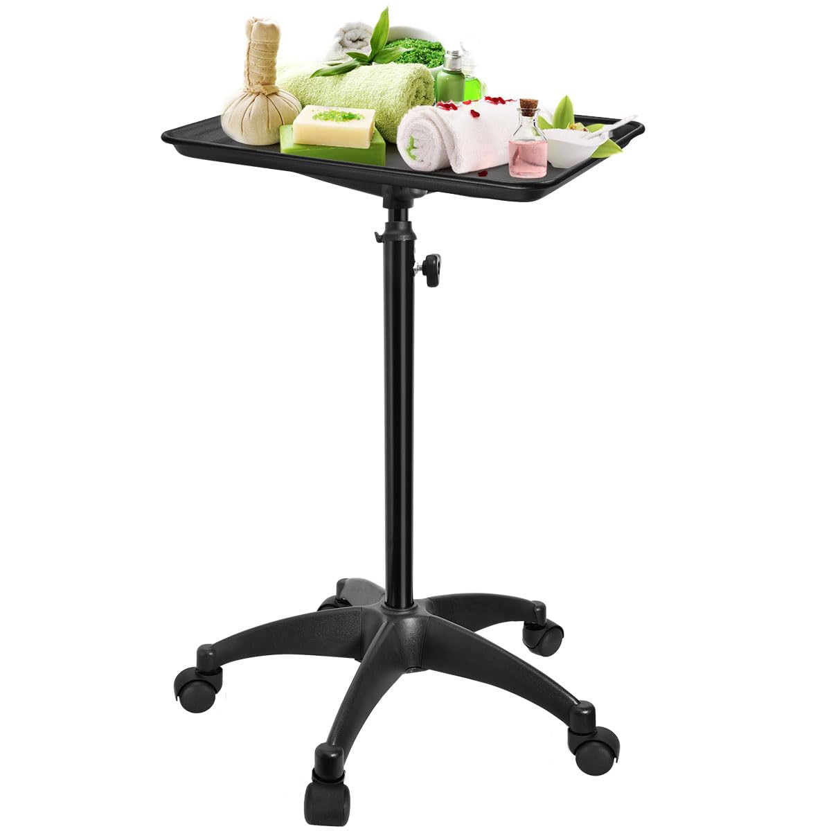 JOSTZHXIN Salon Rolling Tray, Premium Aluminum Tattoo Tray Rolling Cart, Height Adjustable Styling Tray, Service Storage Tray Trolley for Beauty Salon Clinic Spa