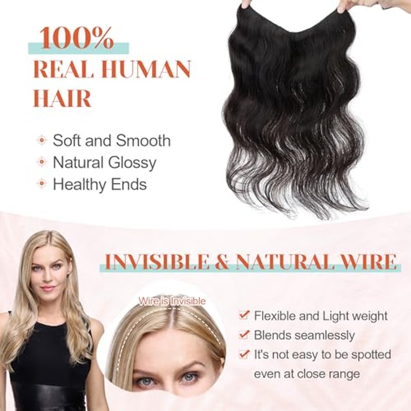 Benehair Halo Hair Extensions - Real Human Hair, Wavy & Curly Styles, 100% Human Hair, Natural Black, 55g/12inch