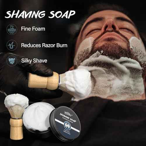 5Pcs Shaving Kit for Men Gift Set Includes Shaving Soap Butter Beard Bib Apron Pre Shave Oil After Shave Lotion Cream Shaving Brushes Mens Shave Christmas Birthday Day Fathers Day Stocking Stuffers