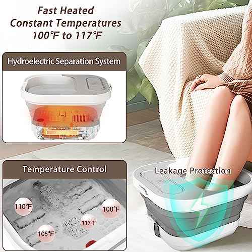 Collapsible Foot Spa Bath with Heat and Massage Rollers, Bubble, Foot Pedicure Kit, Temperature Control, Red Light, Pedicure Foot Spa, Foot Bath