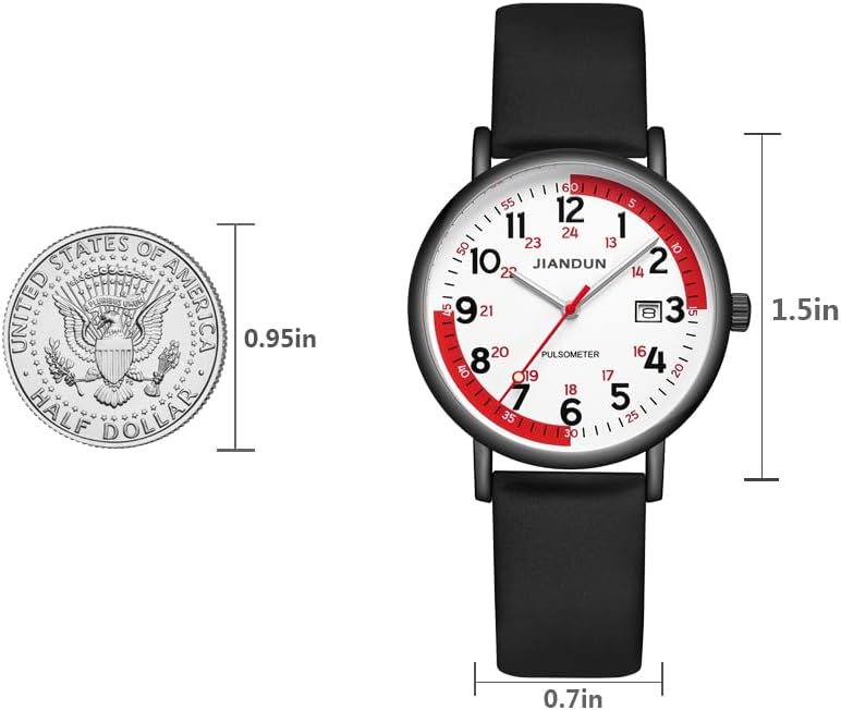 JIANDUN Waterproof Nurse Watch for Medical,Professionals,Students,Women Men, 24 Hour with Second Hand, Military Time Easy to Read Dial