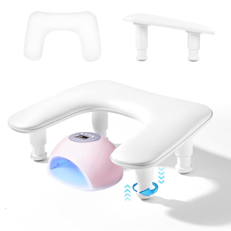 U-Shaped Adjustable Nail Armrest - Large Microfiber PU Leather Hand Rest Pillow for Manicurists | White