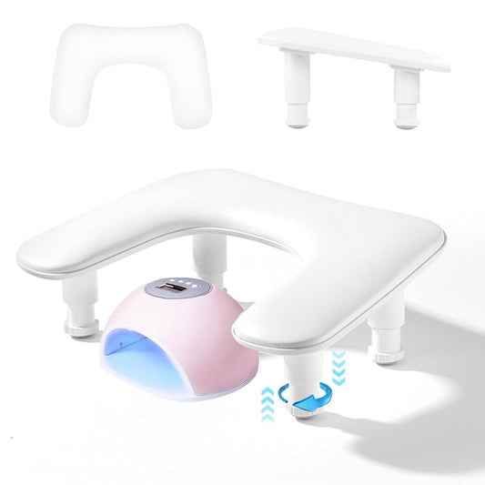 U-Shaped Adjustable Nail Armrest - Large Microfiber PU Leather Hand Rest Pillow for Manicurists | White