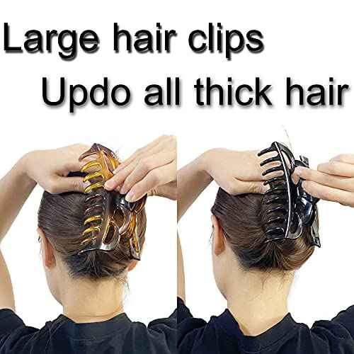 Large Hair Clips for Thick Hair Plastic Big Claw Clips Updo Hair Styling Accessories for Women Strong Hold Jumbo Hair Jaw Clips(Arc-Black+Brownish)