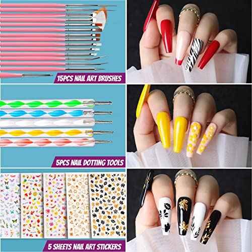 Teenitor Acrylic Fake Nails Kit, Press On Nail Supplies with Clear Coffin Nail Tips Nail Stand Nail Art Brushes Dotting Pen Glitter Sequins Sticker Rhinestones Nail Decorations Press On Nails Kit