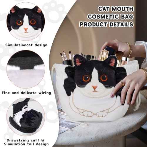 Drawstring Makeup Bag, Cat Makeup Bag, Travel Makeup Organizer, Cosmetic Pouch Bag, Cat Gift for Women, Lay Flat Makeup Bag Gifts for Cat Lovers