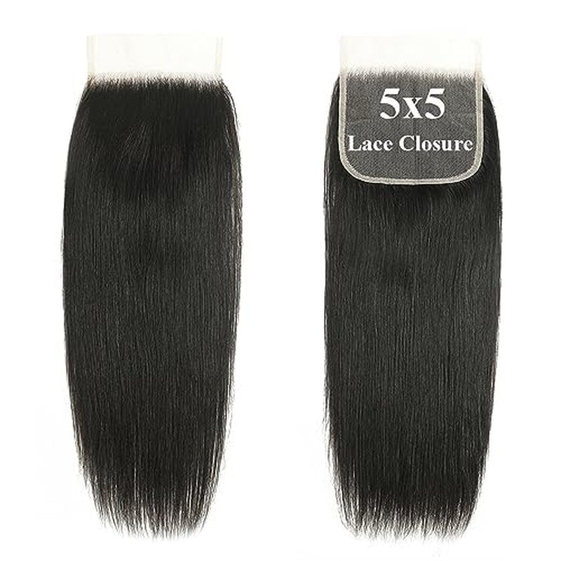 5x5 Closure Straight Transparent HD Lace Closure 12A Brazilian Virgin Human Hair Closure Free Part Pre Plucked with Baby Hair Natural Color 20 Inch
