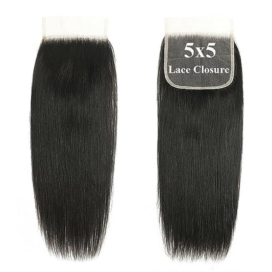 5x5 Closure Straight Transparent HD Lace Closure 12A Brazilian Virgin Human Hair Closure Free Part Pre Plucked with Baby Hair Natural Color 20 Inch